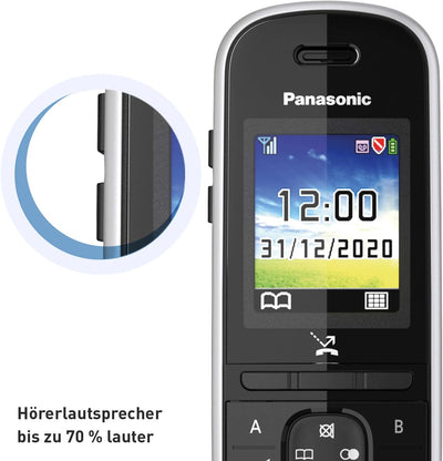 Panasonic KX-TGH723GS Schnurlostelefon mit Anrufbeantworter 3er Set (DECT Telefon, strahlungsarm, Fa