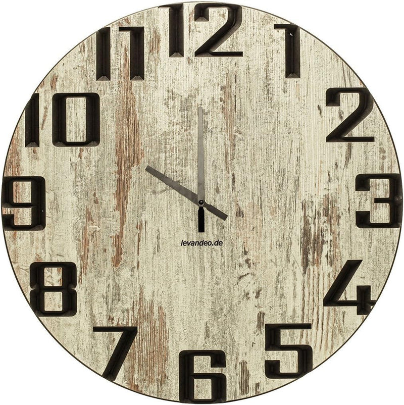 levandeo Wanduhr 60cm rund Holz Markenuhr Moderne Ziffern Shabby Chic Made in Germany 60cm Shabby Mo