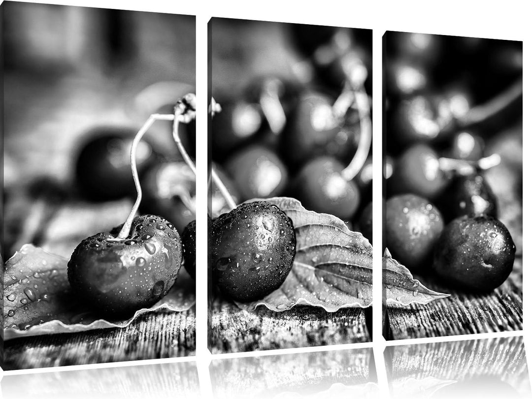 Pixxprint Kirschen als Leinwandbild/Grösse: 3 Teilig (120x80) cm/Wandbild/Kunstdruck/fertig bespannt