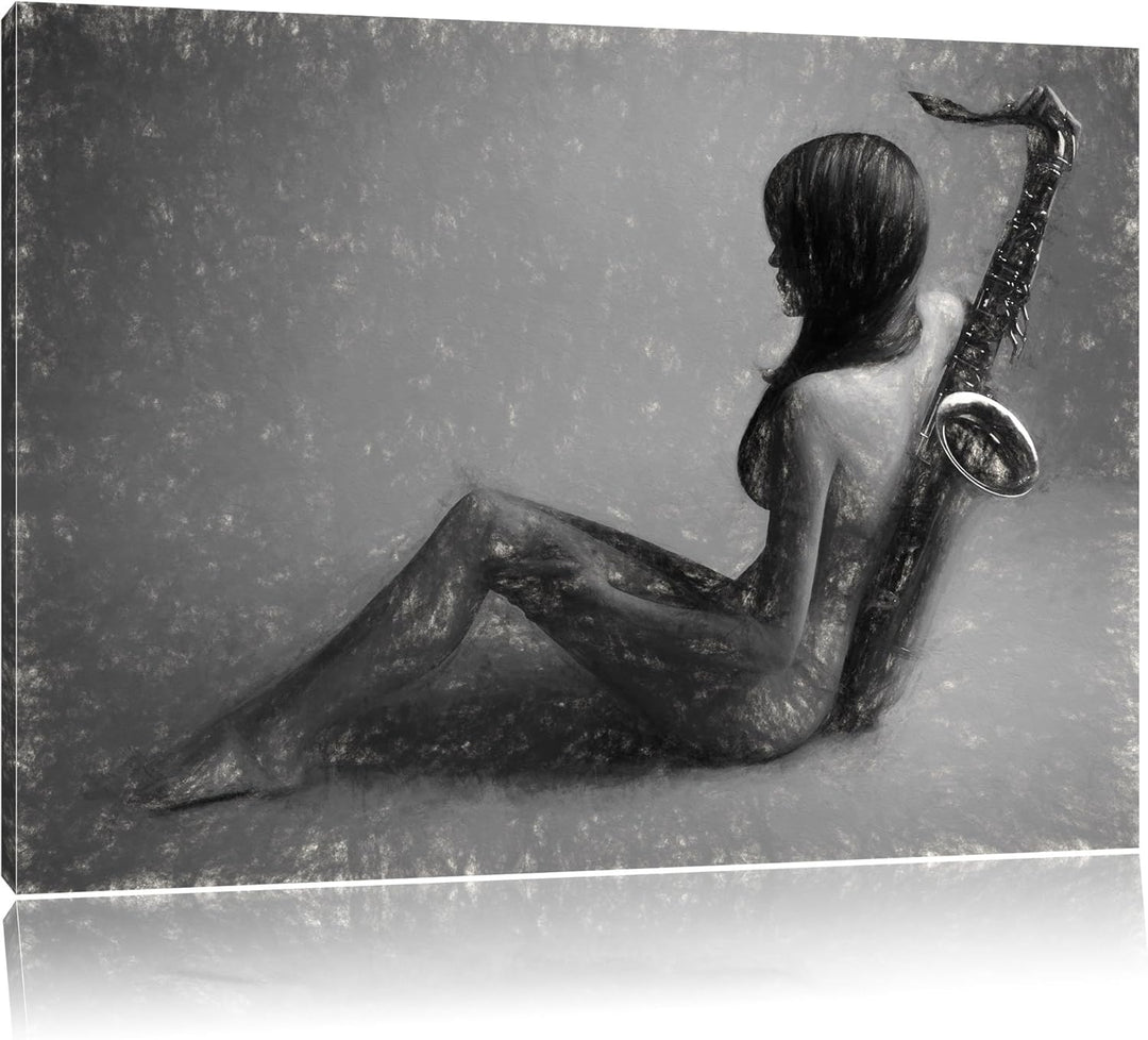 Pixxprint Attraktive Frau mit Saxophone als Leinwandbild/Grösse: 100x70 cm/Wandbild/Kunstdruck/ferti