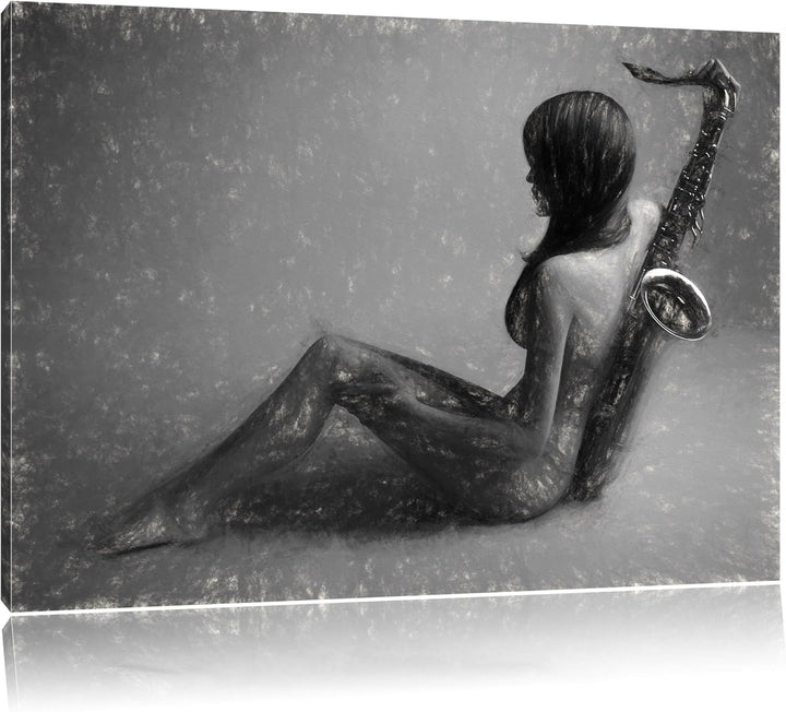 Pixxprint Attraktive Frau mit Saxophone als Leinwandbild/Grösse: 100x70 cm/Wandbild/Kunstdruck/ferti