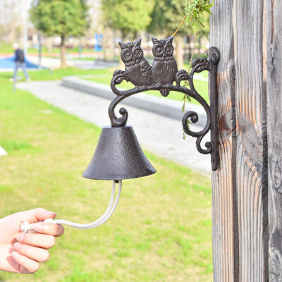 Sungmor Robuste Gusseisen-Wandglocke Dekorative Retro-Stil schöne Eulen-Handglocke für drinnen und d