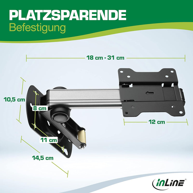 InLine – Unterschrank Monitor Halterung, klappbare Deckenhalterung für TV & Fernseher bis 27 Zoll (6