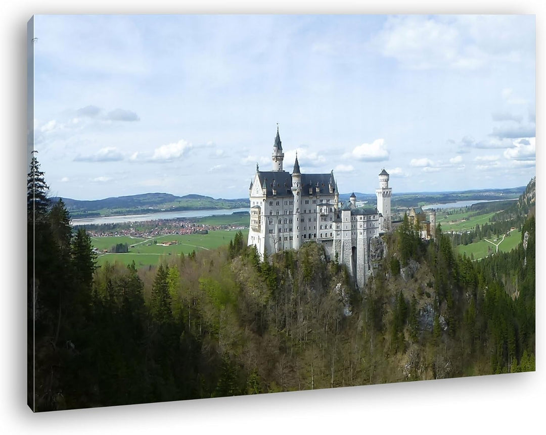 deyoli Burg Neuschwanstein Format: 80x60 als Leinwandbild, Motiv fertig gerahmt auf Echtholzrahmen,
