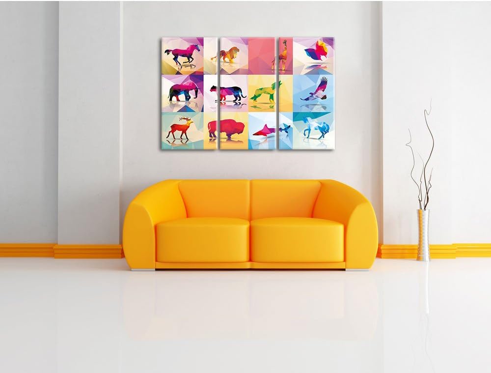 Pixxprint schöne Vector Tiere als Leinwandbild/Grösse: 3 Teilig (120x80) cm/Wandbild/Kunstdruck/fert