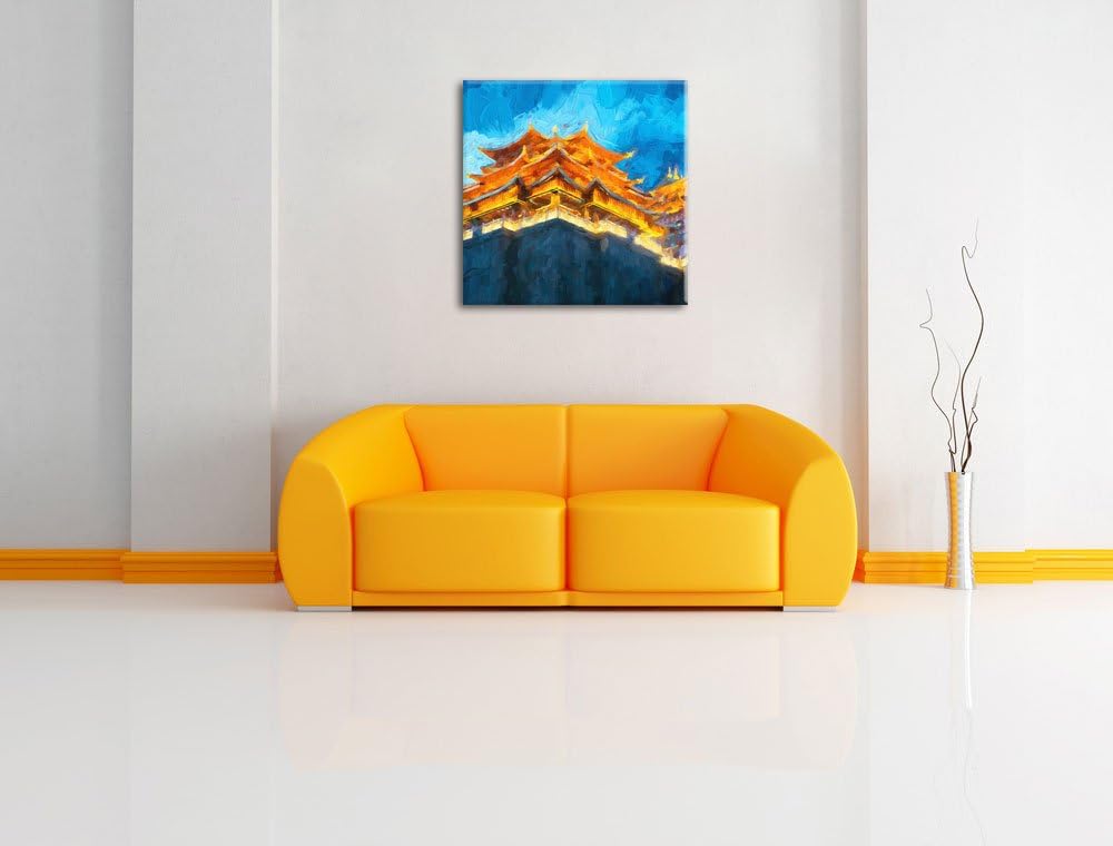 Pixxprint Leuchtender Tempel in China als Leinwandbild/Grösse: 70x70 cm/Wandbild/Kunstdruck/fertig b
