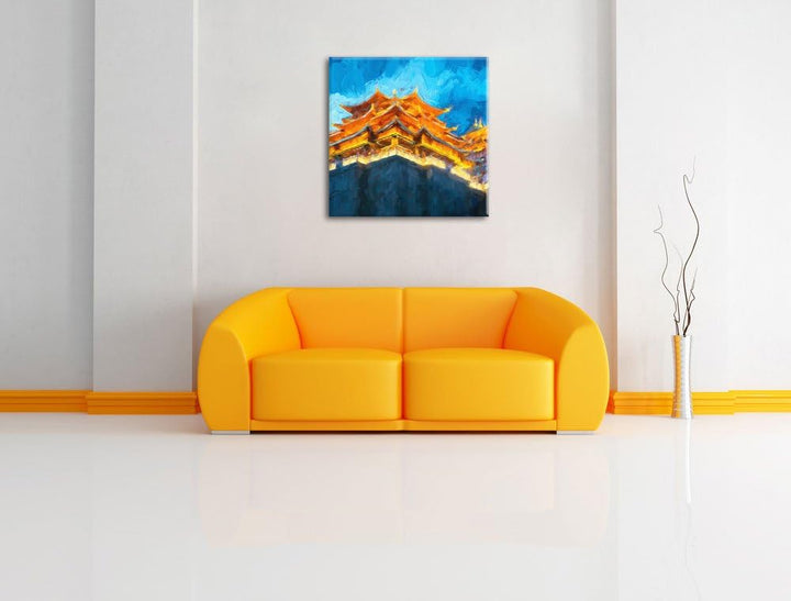 Pixxprint Leuchtender Tempel in China als Leinwandbild/Grösse: 70x70 cm/Wandbild/Kunstdruck/fertig b