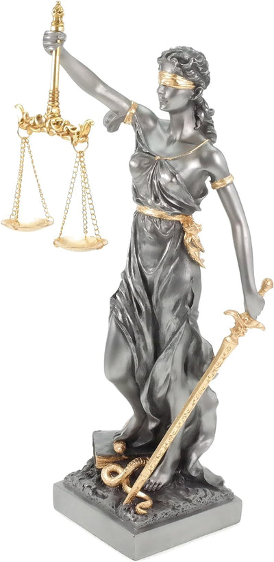 Veronese Figur der Justitia römische Göttin der Gerechtigkeit Gold silberfarben Skulptur Anwalt