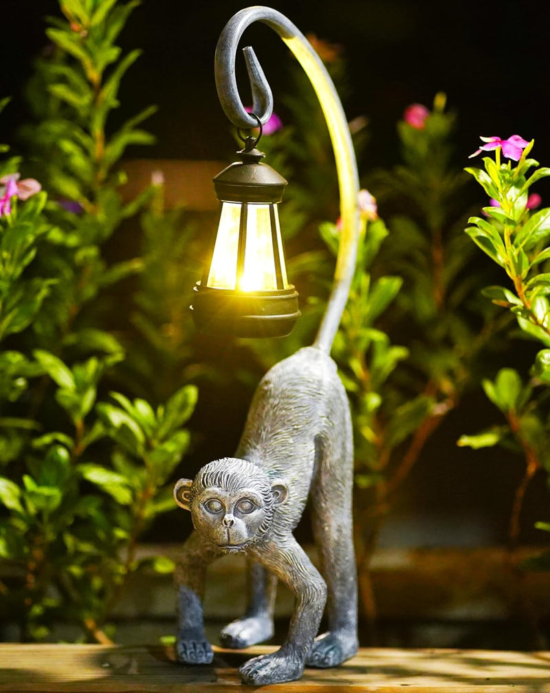 Yeomoo Affen Gartenfiguren Deko mit Solarlampen für Aussen Gartendeko: AFFE Figuren mit Solar Lichte