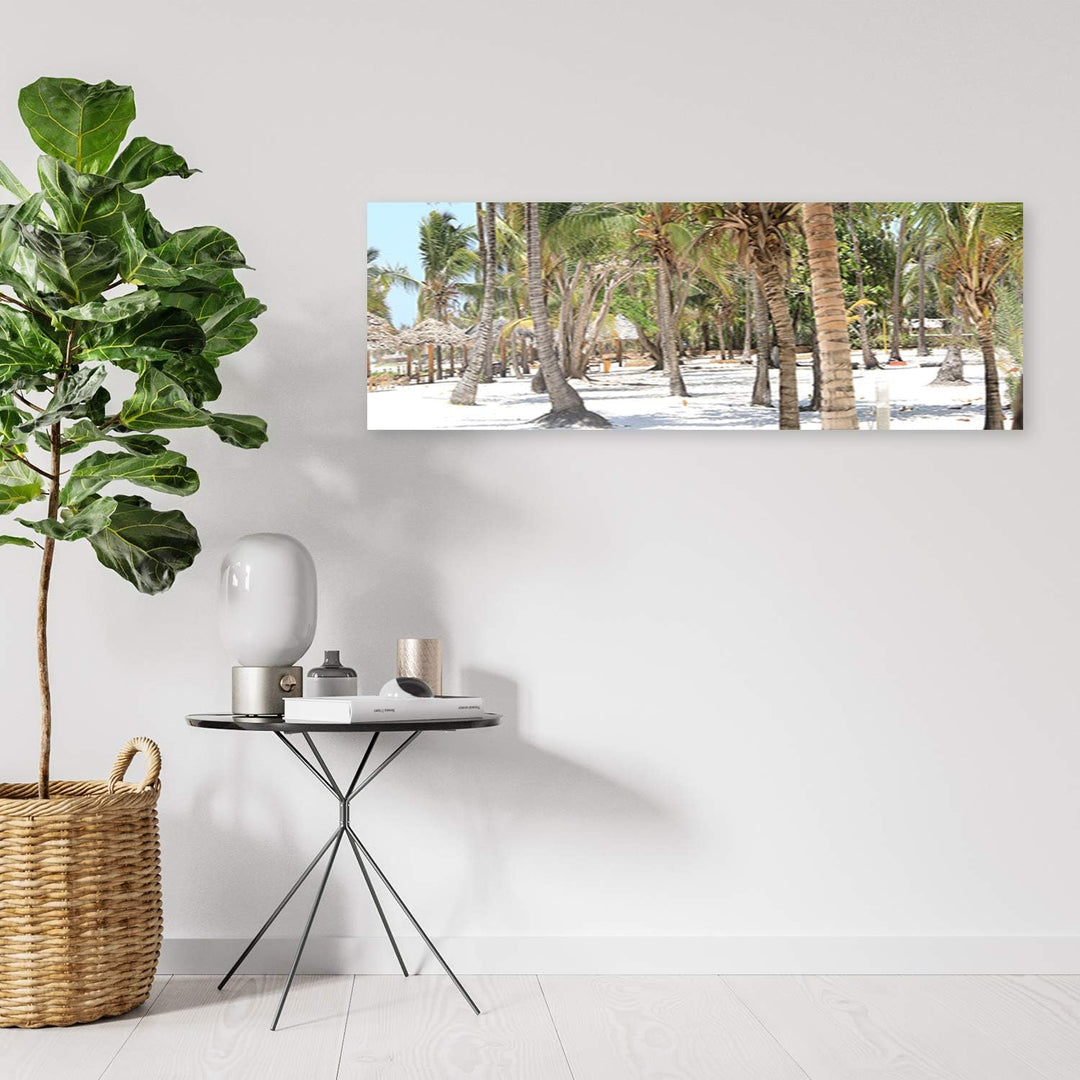 Wanddeko Palmen Kunst modern Bilder Sansibar Beige 140x45 cm Deko paneel 140x45 cm Beige_A, Deko pan