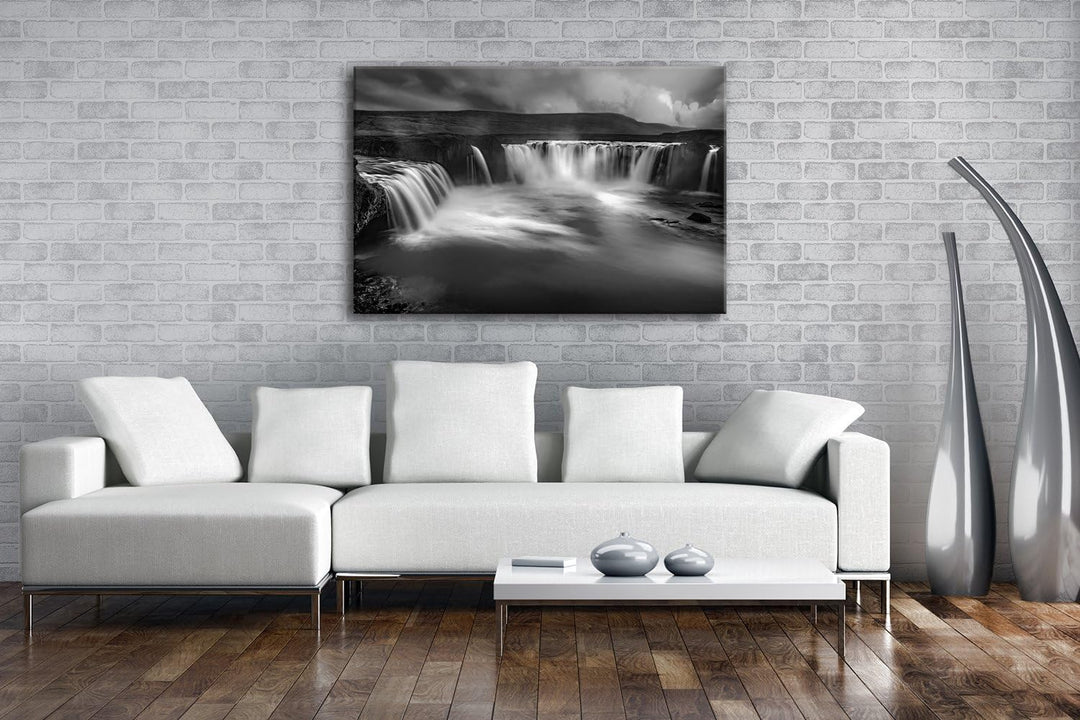 deyoli himmlische Wasserfälle in Island Format: 80x60 Effekt: Schwarz/Weiss als Leinwand, Motiv fert