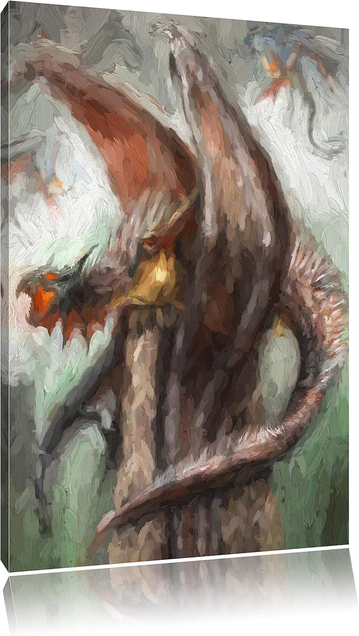 Dragons Pinsel Effekt, Format: 100x70 auf Leinwand, XXL riesige Bilder fertig gerahmt mit Keilrahmen