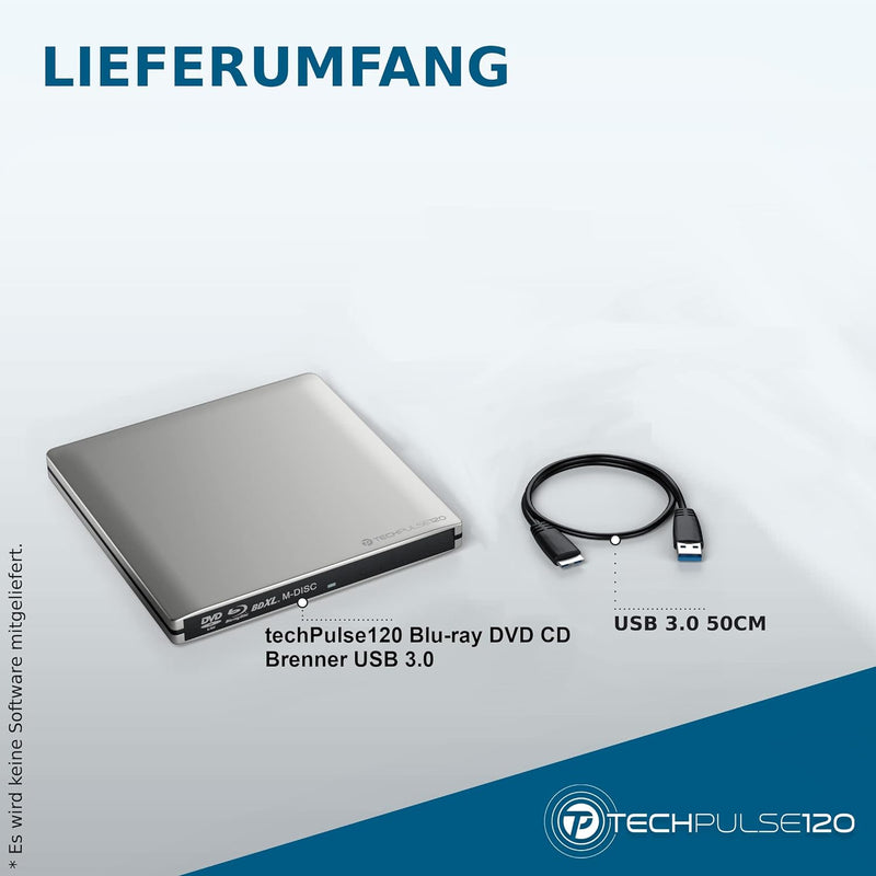 techPulse120 USB 3.0 3D Externer Blu-Ray Brenner Burner M-Disc BDXL Superdrive Blueray Rom Laufwerk