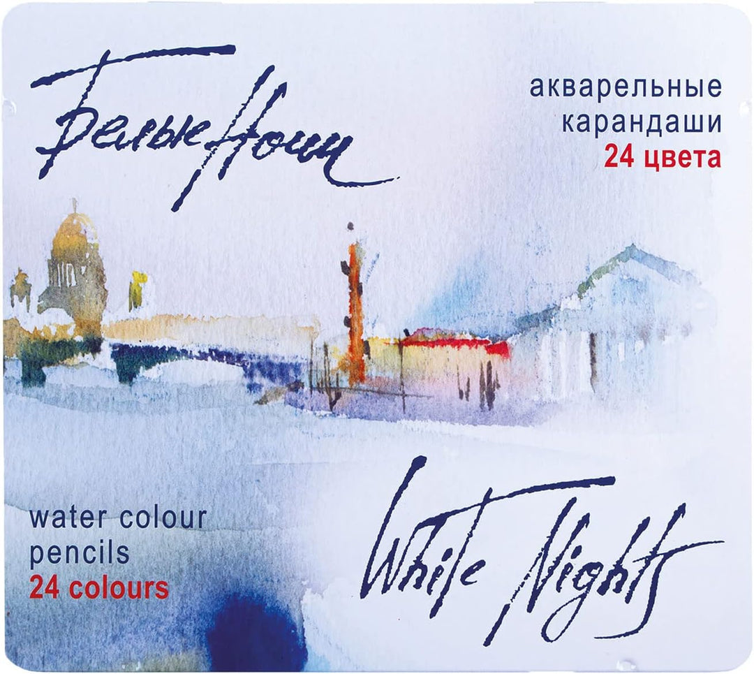 Honsell 80126 - White Nights Aquarellstifte 24er Set im Metalletui, holzgefasste Stifte mit hoher Fa