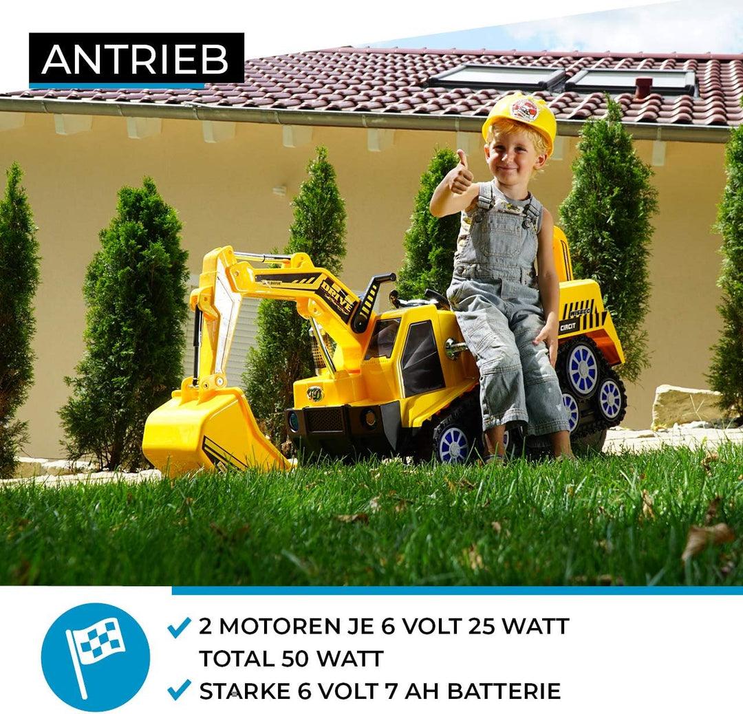 Actionbikes Motors Kinder Elektrobagger D2811 | 2,4 Ghz Fernbedienung - 6 Volt 7AH Batterie - 2X 6 V