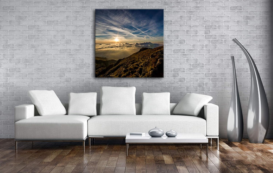 berührende Berglandschaft über den Wolken Format: 70x70 als Leinwand, Motiv fertig gerahmt auf Echth