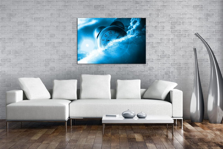Der Fluss der Zeit Illustration Format 80x60 Effekt: Monocrome Blau als Leinwandbild, Motiv fertig g