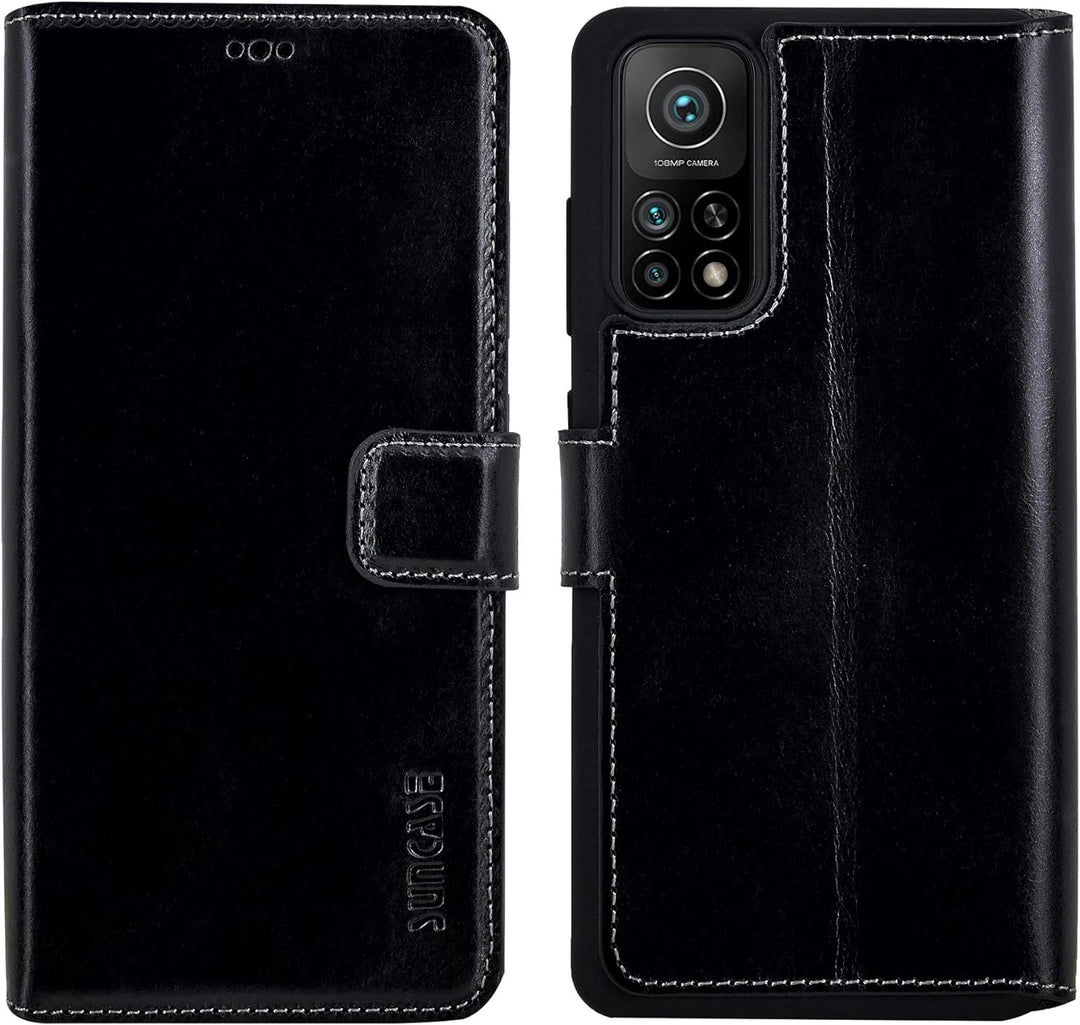 Suncase Book-Style Hülle kompatibel mit Xiaomi Mi 10T Pro 5G Leder Tasche (Slim-Fit) Lederhülle Hand