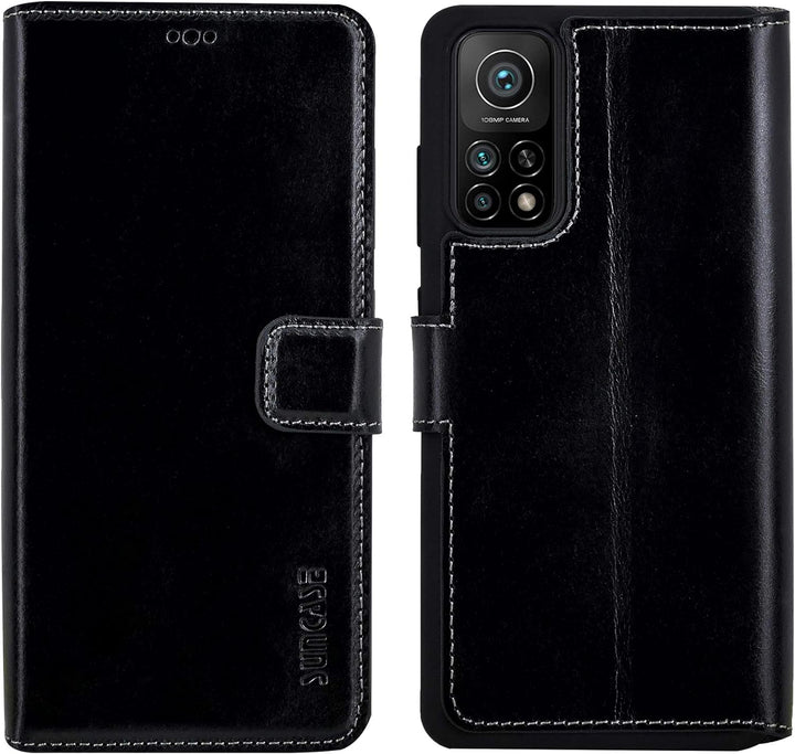 Suncase Book-Style Hülle kompatibel mit Xiaomi Mi 10T Pro 5G Leder Tasche (Slim-Fit) Lederhülle Hand