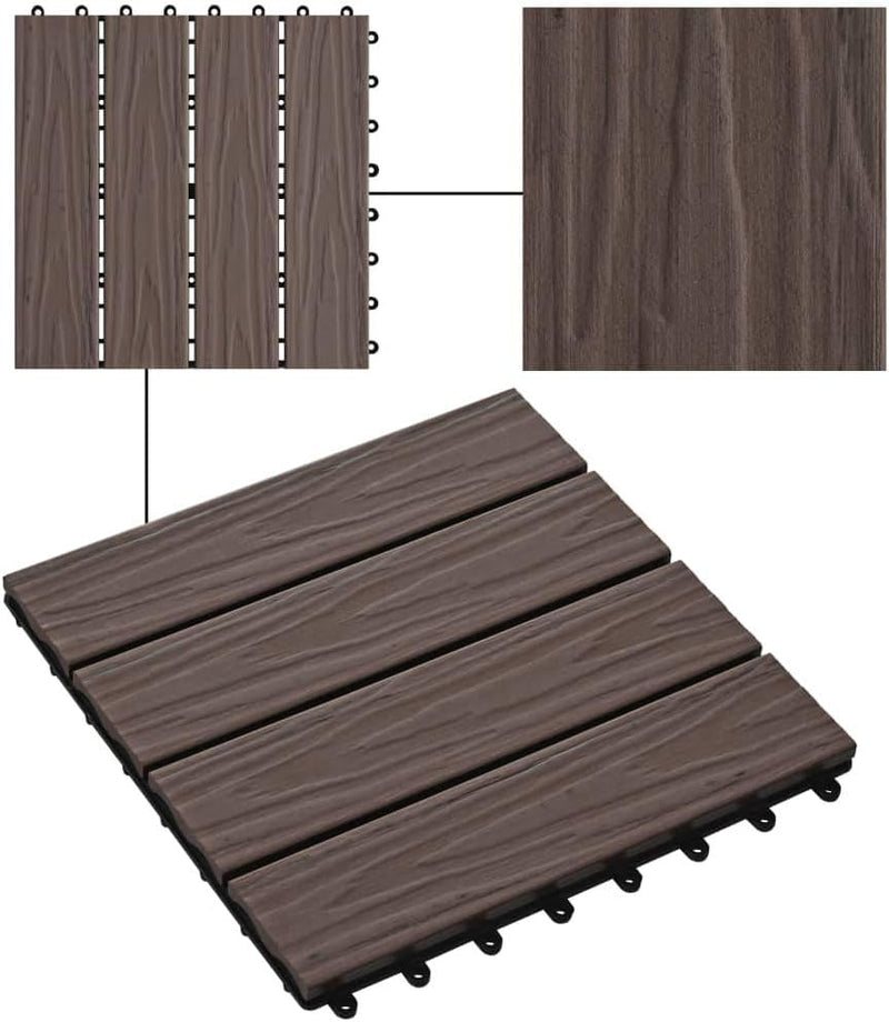 Festnight WPC Terrassendielen Terrassenplatten 30x30 cm 11er Spar Set für 1m² Dunkelbraun in Holzopt