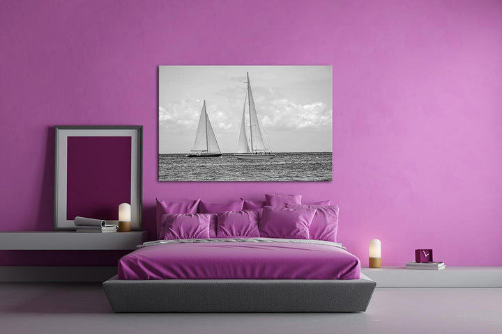 Segelboote in der Karibik Effekt: Schwarz/Weiss Format: 80x60 als Leinwandbild, Motiv fertig gerahmt