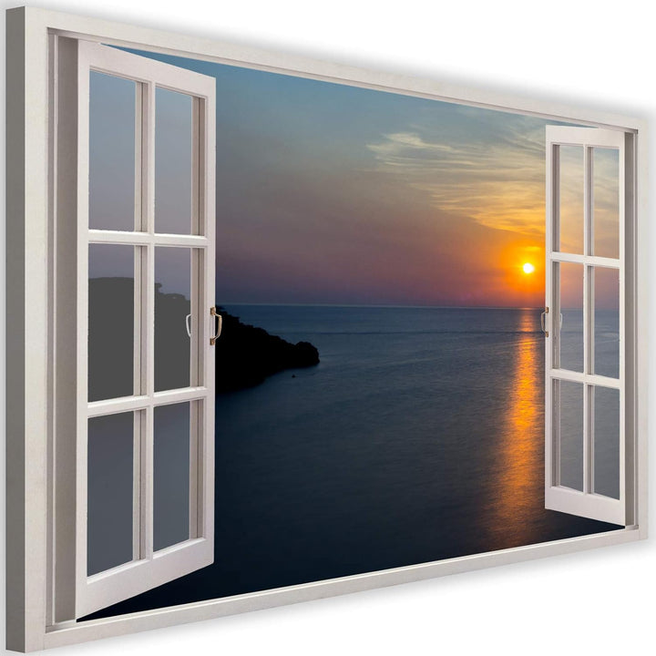 Feeby Bild auf Vlies Leinwand Fensteransicht 3D-Effekt 90x60 cm Kunstdruck Modern Wandbilder Deko Fl