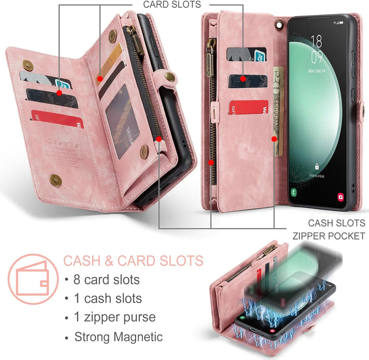 UFinetech für Samsung S23 FE Hülle, Stossfest Kartenfach Magnetisch Abnehmbare Tasche für Samsung Ga