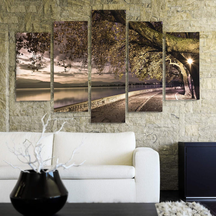 Bilder 5 Teilig Landschaft Deco Panel Kunst Weg Bäume See Abend bunt 100x70 cm Deco panel 100x70 cm