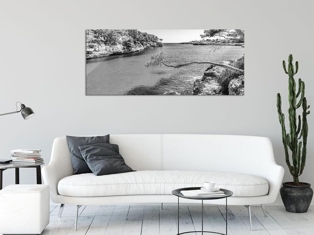 Glasbild Panorama | Wandbild aus Echtglas | Mallorca Bay Cove | 100x40 cm | inkl. Aufhängung und Abs