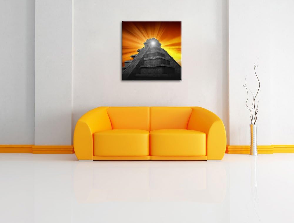 Pixxprint Maya Pyramide Tempelanlage als Leinwandbild/Grösse: 70x70 cm/Wandbild/Kunstdruck/fertig be