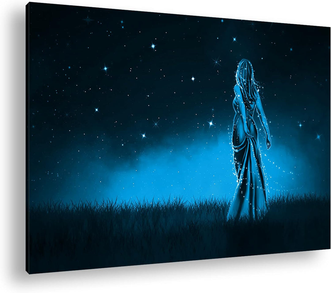 deyoli Dark Sternen Dame Illustration Format 80x60 Effekt: Monocrome Blau als Leinwandbild, Motiv fe