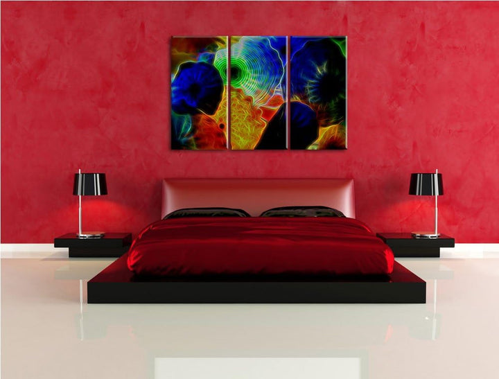 bunte Quallen NewArt 3-Teiler Leinwandbild 120x80 Bild auf Leinwand, XXL riesige Bilder fertig gerah