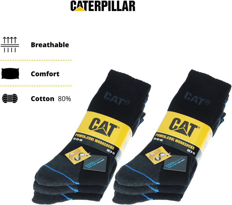 Caterpillar 6 Paar Arbeitssocken für Herren zur Unfallverhütung aus Coolmax, doppelte Verstärkung an