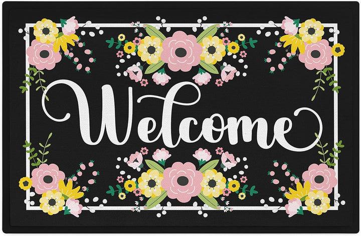 Trendation - Welcome Fussmatte Blumen Muster Grafik Geschenk Neue Wohnung Willkommen Aussen und Inne