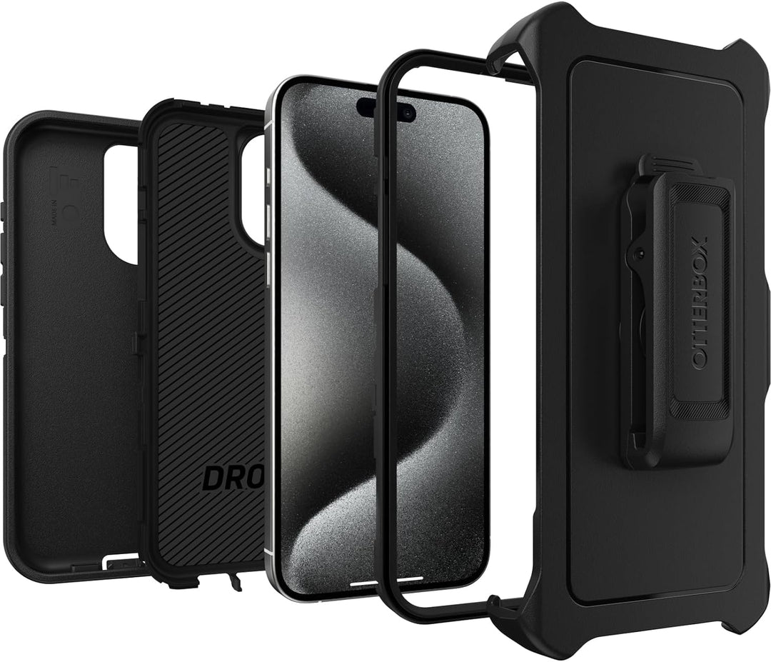 OtterBox Schutzhülle für iPhone 15 Pro Max (nur) Defender Series – Schwarz, Bildschirmlos, robust un