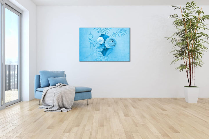 deyoli ein Strauss Ranunkelblumen Format 80x60 Effekt: Monocrome Blau als Leinwandbild, Motiv fertig