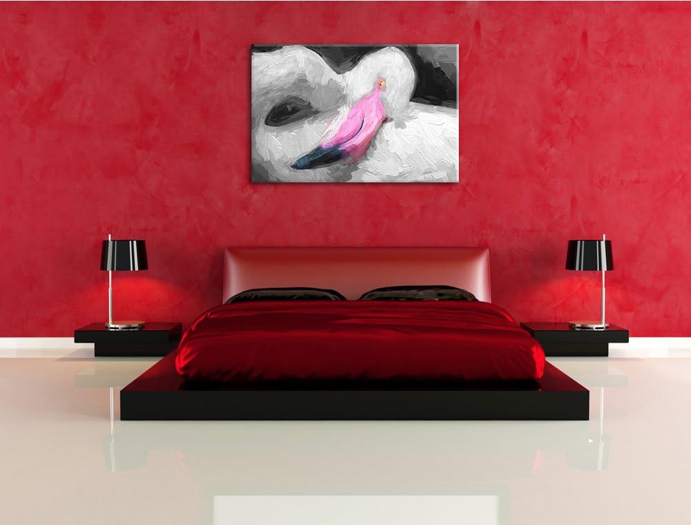 anmutiger Flamingo schwarz/weiss Deluxe Format: 100x70 cm auf Leinwand, XXL riesige Bilder fertig ge