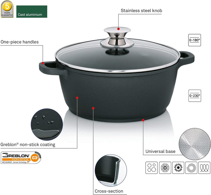 kela Fleischtopf Kerros 20cm aus Aluguss, Aluminiumguss, Schwarz, 20 cm