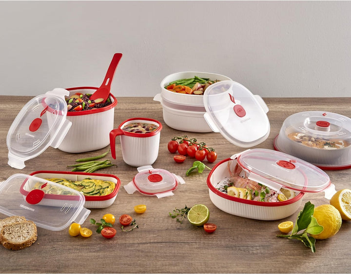 Snips | Set 5-teilig Mikrowellenbehälter | Dampfgarer 4 L, Dampfgarer 2 L, Reiskocher, Eier- und Ome