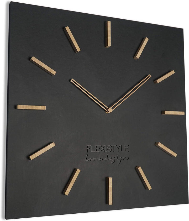 FLEXISTYLE Gross EKO Rectangular wanduhr quadratisch ohne tickgeräusche LOFT Grande Schwarz 50cm (Di