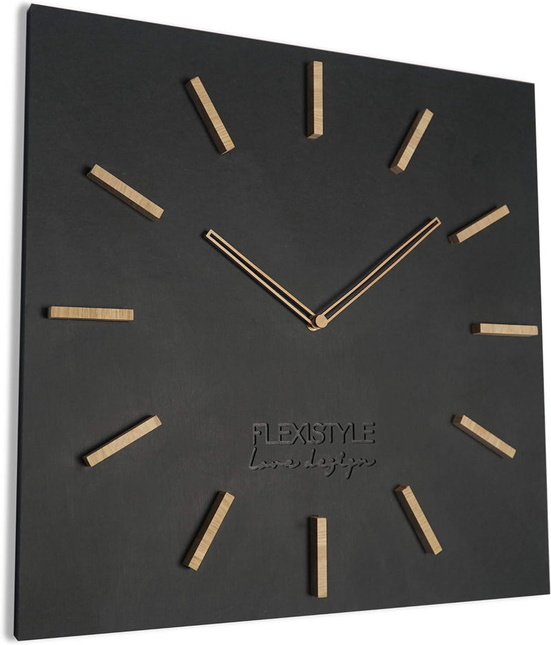 FLEXISTYLE Gross EKO Rectangular wanduhr quadratisch ohne tickgeräusche LOFT Grande Schwarz 50cm (Di