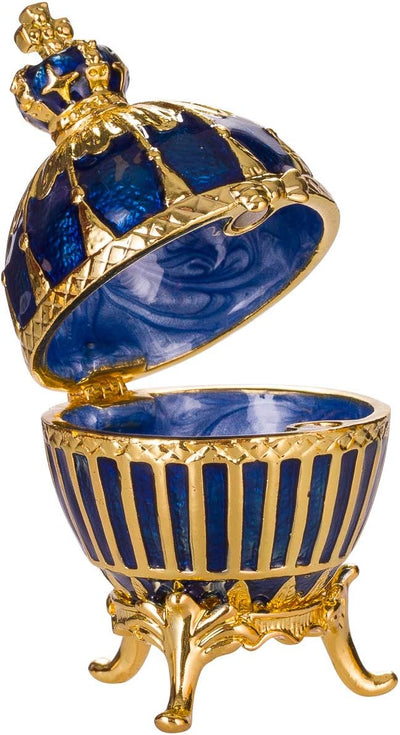 danila-souvenirs Fabergé-Stil Gerippten Ei Schmuckkästchen mit Kaiserkrone 6,5 cm blau