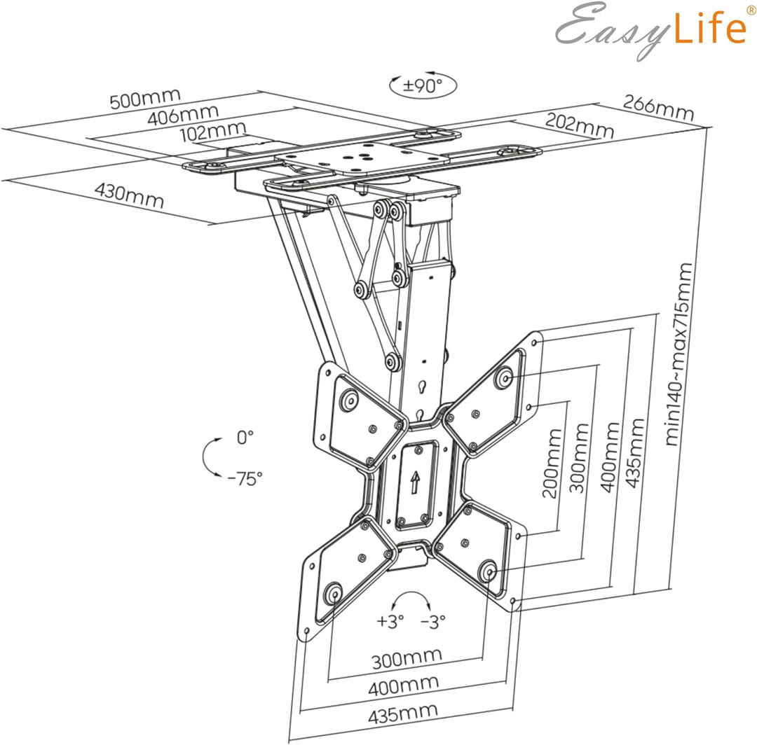 EasyLife TV Deckenhalterung elektrisch drehbar & schwenkbar + Smart Home Integration, 23-65 Zoll, VE
