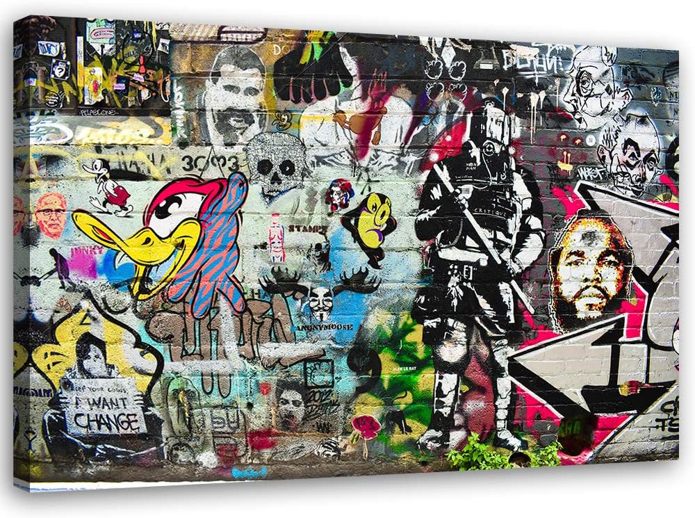 Feeby Vlies Leinwandbild Strassenkunst Abstrakt 80x60 cm Wand Bild Kunstdruck Deko Wohnzimmer Wohnun