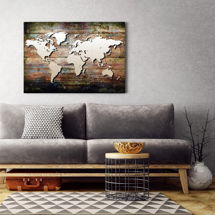 Feeby Vlies Leinwandbild XXL Geographie Kontinente Karte der Welt 120x80 cm Wandbild Kunst Bilder Sc