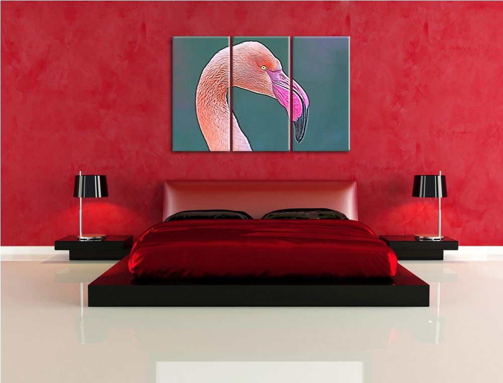 Flamingo im Seitenprofil Spezial 3-Teiler Leinwandbild 120x80 Bild auf Leinwand, XXL riesige Bilder