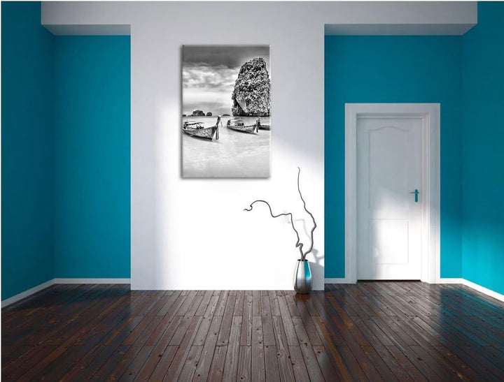 Pixxprint Longtailboote in Thailand / 100x70cm Leinwandbild bespannt auf Holzrahmen/Wandbild Kunstdr