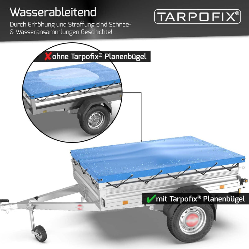 Tarpofix® Anhängerplane Flachplane 160 x 110 x 7,5 cm + 1x Planenbügel (verstellbar 100-145 cm) - ra