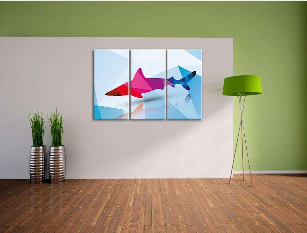 Pixxprint gefährlicher Vector Hai als Leinwandbild | Grösse: 3 Teilig (120x80) | Wandbild| Kunstdruc