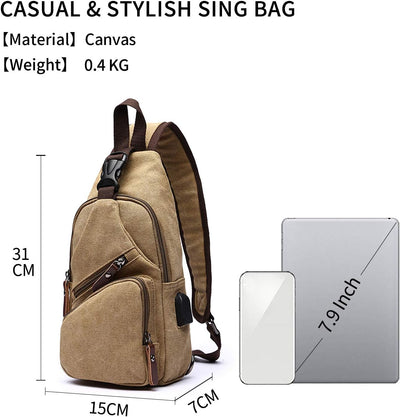 FANDARE Brusttasche Herren Schultertasche Sling Bag Rucksack mit USB Segeltuch Tasche Umhängetasche